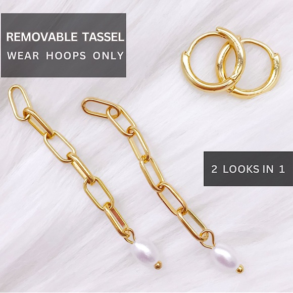 🔵𝟲𝟱%𝗢𝗙𝗙 𝗯𝘂𝗻𝗱𝗹𝗲𝘀 𝟯+🔵 NEW Long Chain Tassel Pearl Gold Drop Earrings - Picture 5 of 11